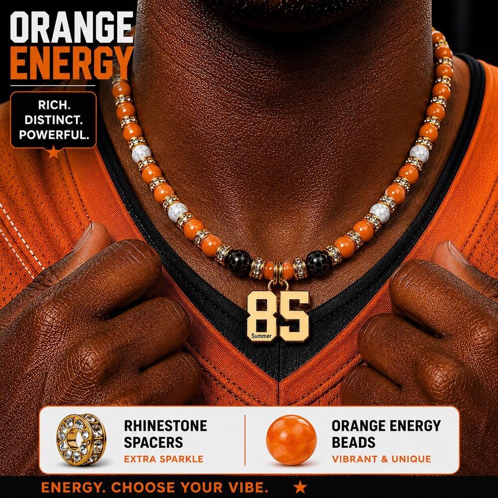 Custom Football Number Necklace Acryli Tiger Eye, Stainless Steel Sports Jewelry